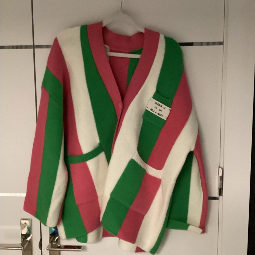 Striped Oversized Cardigan in Pink, Green & White
